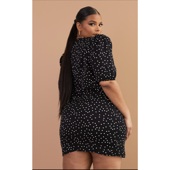 PLT PLUS BLACK POLKA DOT PUFF SLEEVE TEA DRESS - Picture 2 of 5